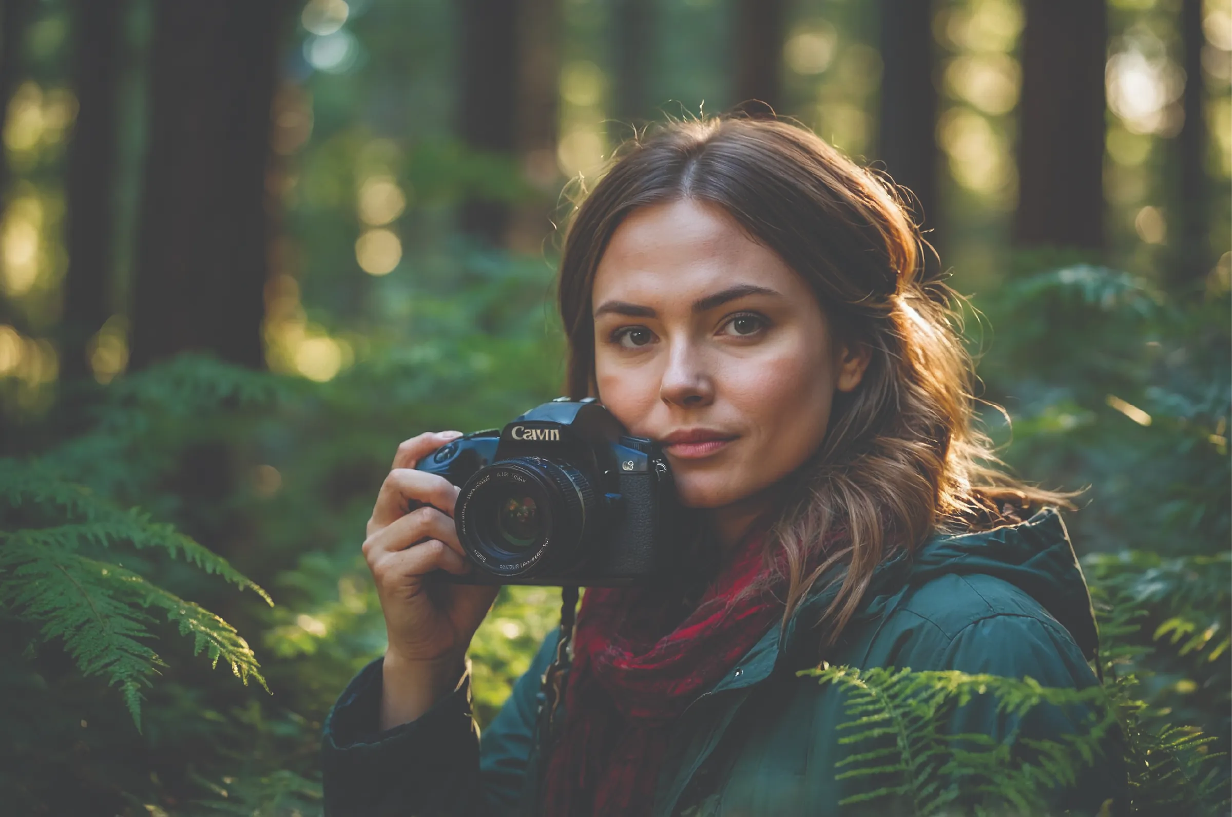 woman photographer in the woods